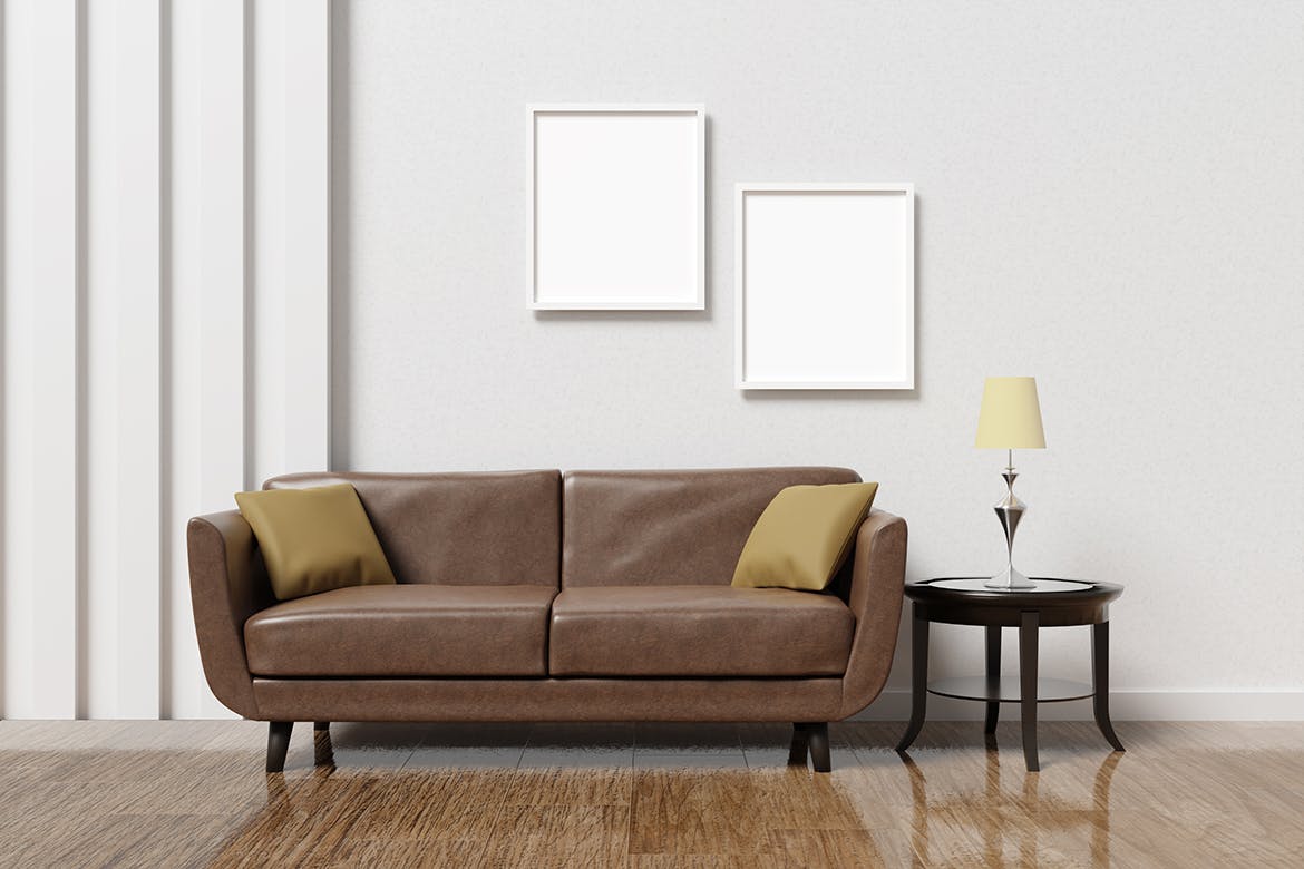 客厅极简画框相框样机 Minimalist Frame Mockup in Living Room 样机素材 第2张