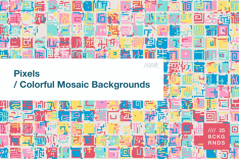多彩像素马赛克背景素材 Pixels | Colorful Mosaic Backgrounds 图片素材 第1张
