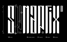 几何创意赛博朋克抽象艺术海报标题排版logo无衬线装饰英文字体 Synaptix