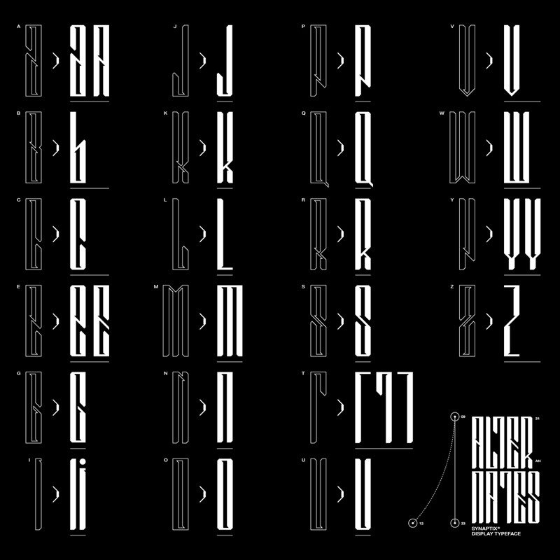 几何创意赛博朋克抽象艺术海报标题排版logo无衬线装饰英文字体 Synaptix 设计素材 第7张