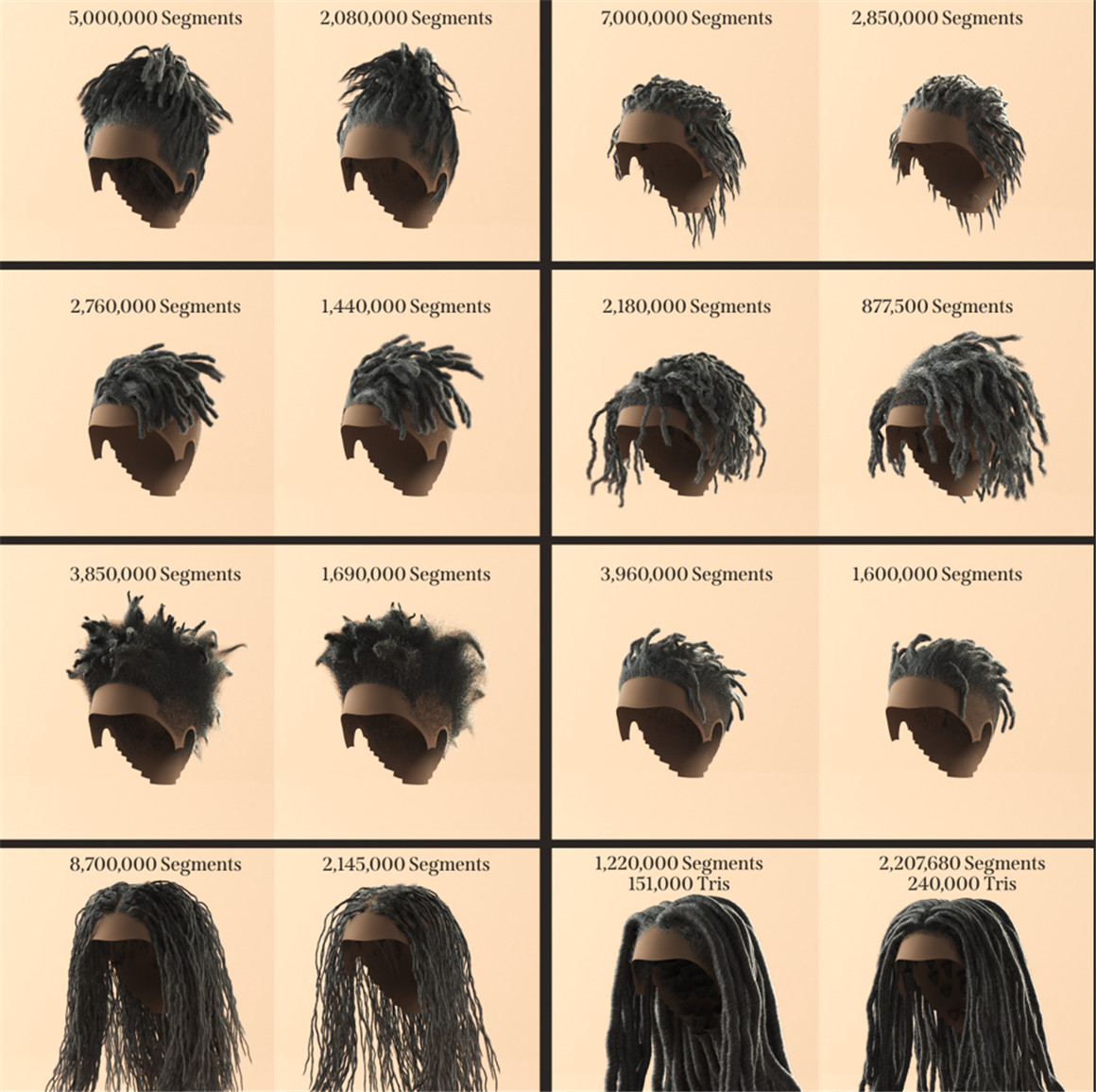 C4D模型：8种嘻哈风格逼真男士头发发辫脏辫发型3D模型材质包 设计素材 第3张