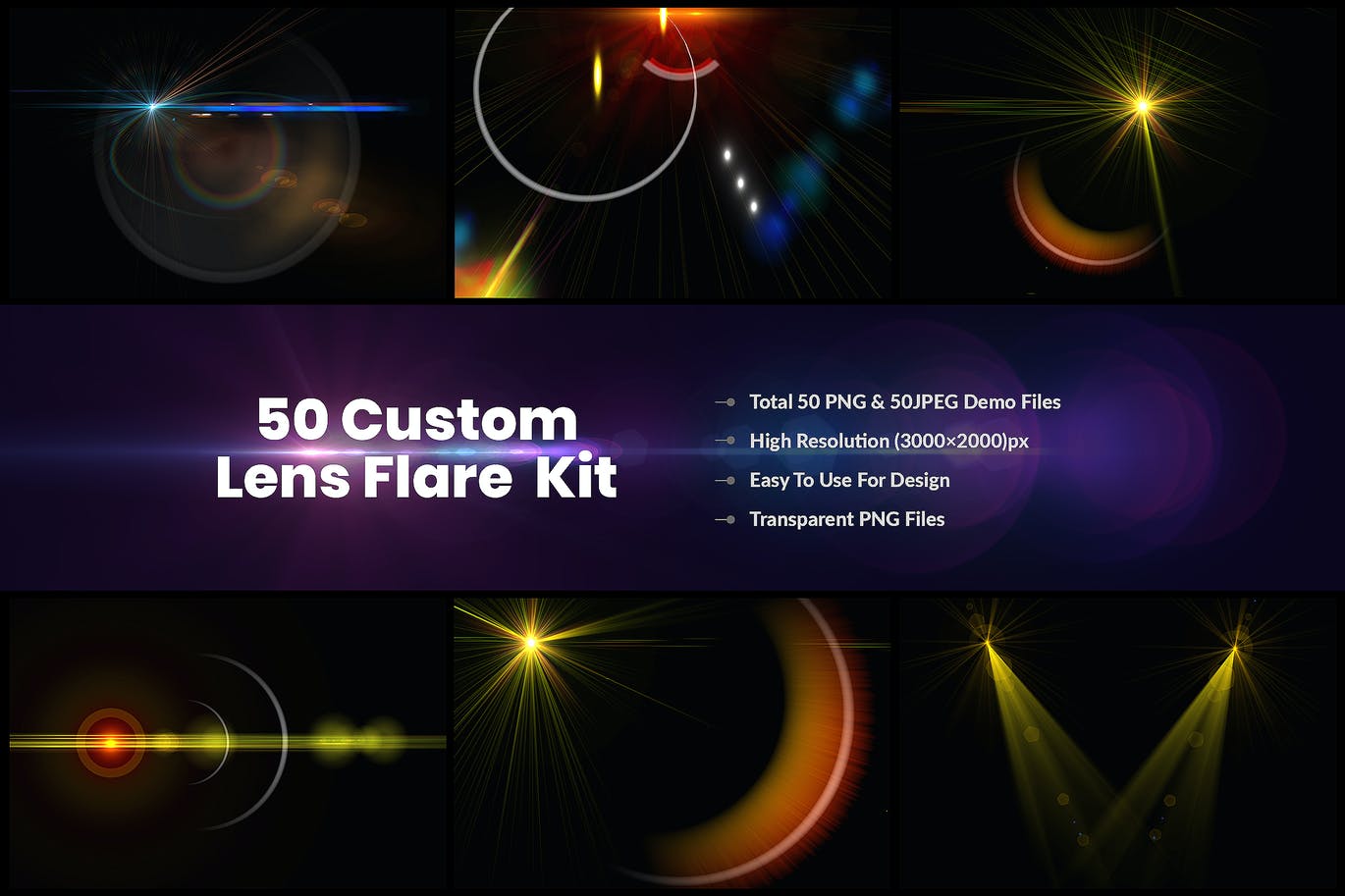 50个自定义镜头光晕和灯光效果套件 50 Custom Lens Flare & Light Effects kit 图片素材 第1张