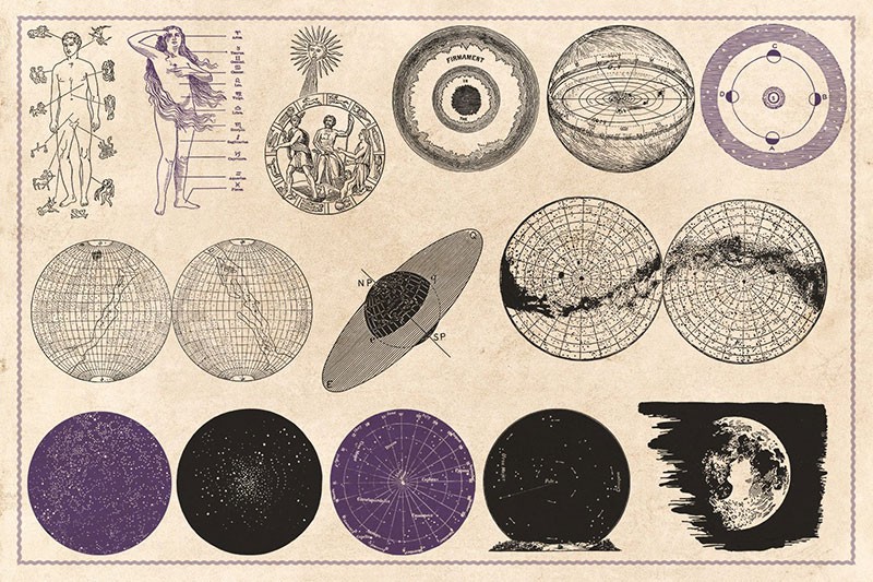 100个手绘占星术天文元素的AI矢量素材 设计素材 第3张