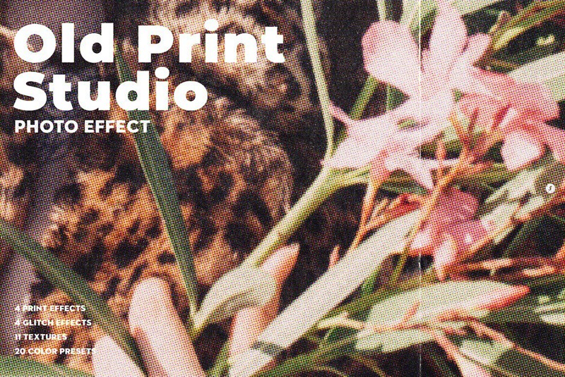 潮流复古老式打印机半调怀旧老照片做旧肌理特效滤镜PS样机模板 Old Print Studio Photo Effect . 第1张