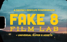 FAKE 8 FILM LAB 50多个真实SUPER 8MM胶片模拟闪烁模糊光晕抖动效果达芬奇节点+视频/音效素材