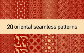 金色东方文化无缝图案素材 Golden Oriental Seamless Patterns