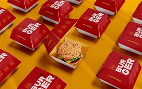等距汉堡外卖盒包装设计样机图 Fast Food Mockup