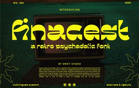 60年代复古迷幻逆反差酸性标题无衬线英文字体设计素材 Finacest – Retro Psychedelic Font