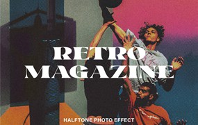 复古半调颗粒老照片效果PS修图特效样机模板素材 Retro Magazine Halftone Photo Effect