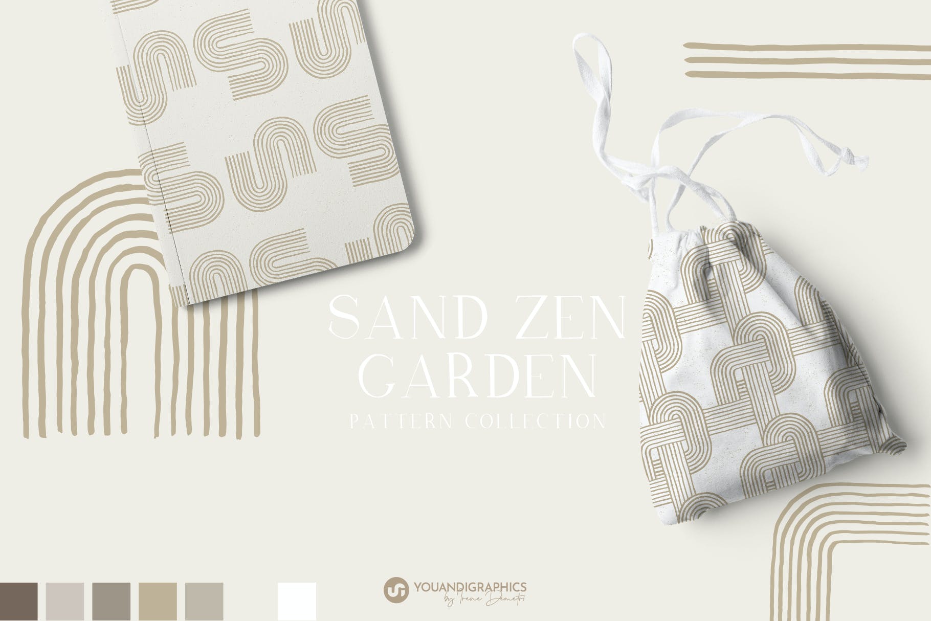 沙禅园几何形状无缝图案 Sand Zen Garden – Seamless Patterns 图片素材 第4张