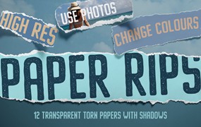 12个高分辨率透明的撕纸合集 12 Isolated Paper Rips