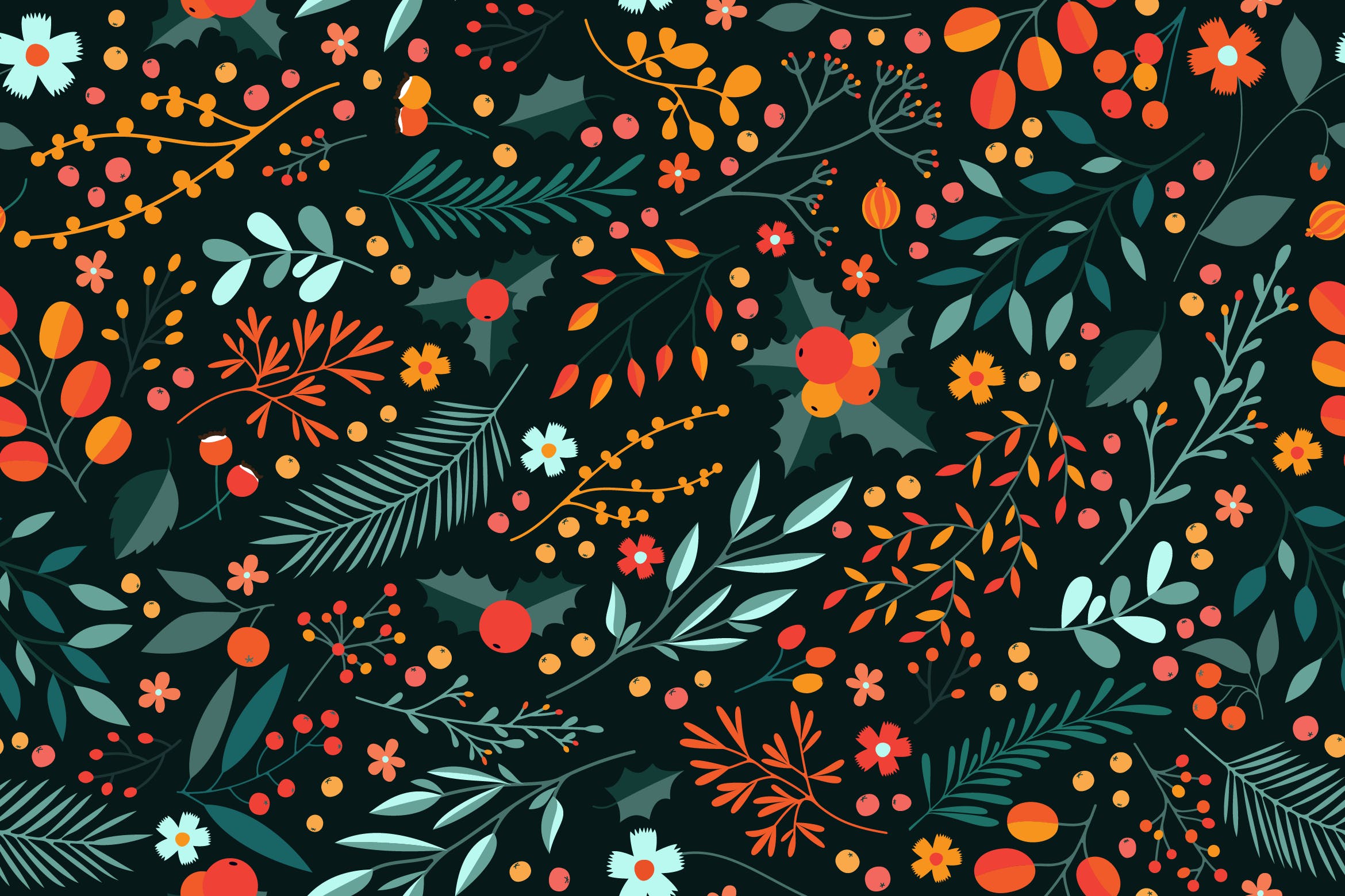 冬季花卉图案矢量素材 Winter Floral Pattern 图片素材 第1张