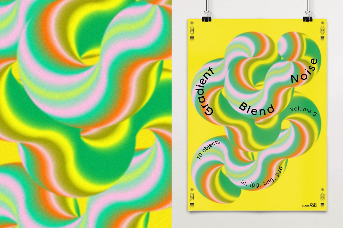 KLOROFORM 70个迷幻时髦动态渐变混合模糊噪点效果海报封面设计元素 Gradient Blend Noise Vol. 3 . 第16张