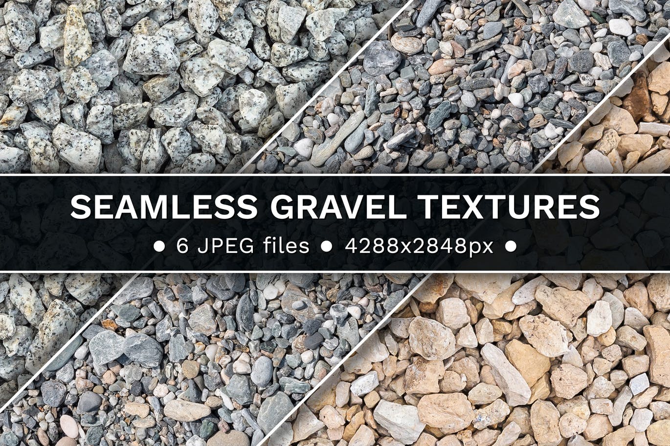 6个碎石石头无缝纹理背景套件 Set of 6 seamless gravel textures 图片素材 第1张
