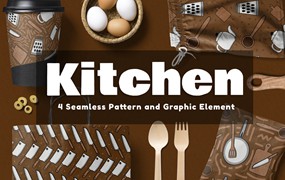 厨房用具无缝图案和元素 Kitchen Seamless Pattern and Element