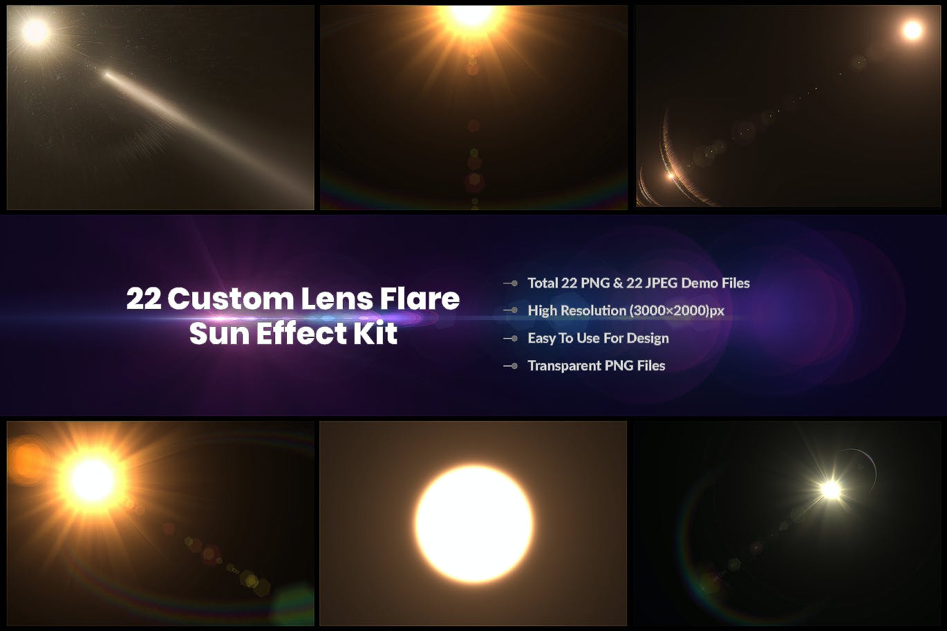 22个自定义镜头太阳光晕效果套件 Sun Effect Kit 22 Custom Lens Flare 图片素材 第1张