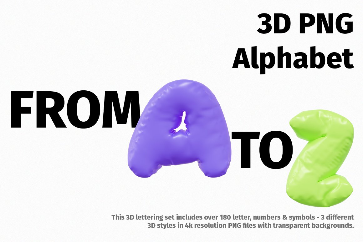 240多个趣味卡通3D渲染Y2K铝箔质感金属气球镀铬英文字母PNG元素设计套装 3D Inflated Type – Letters Numbers . 第10张