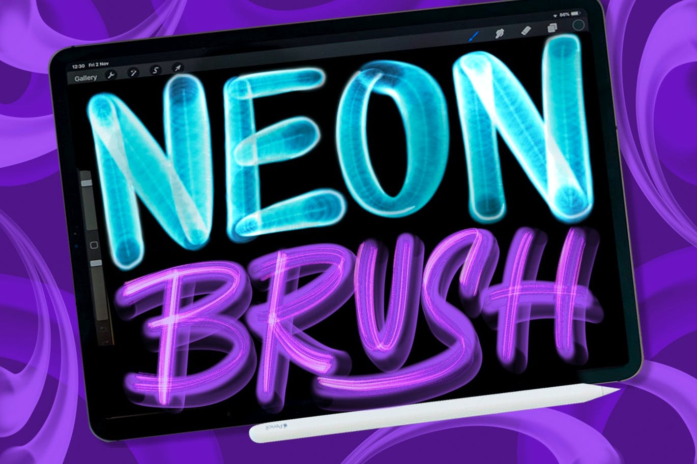 霓虹灯效果Procreate笔刷素材 Neon Light Brush Procreate 样机素材 第1张