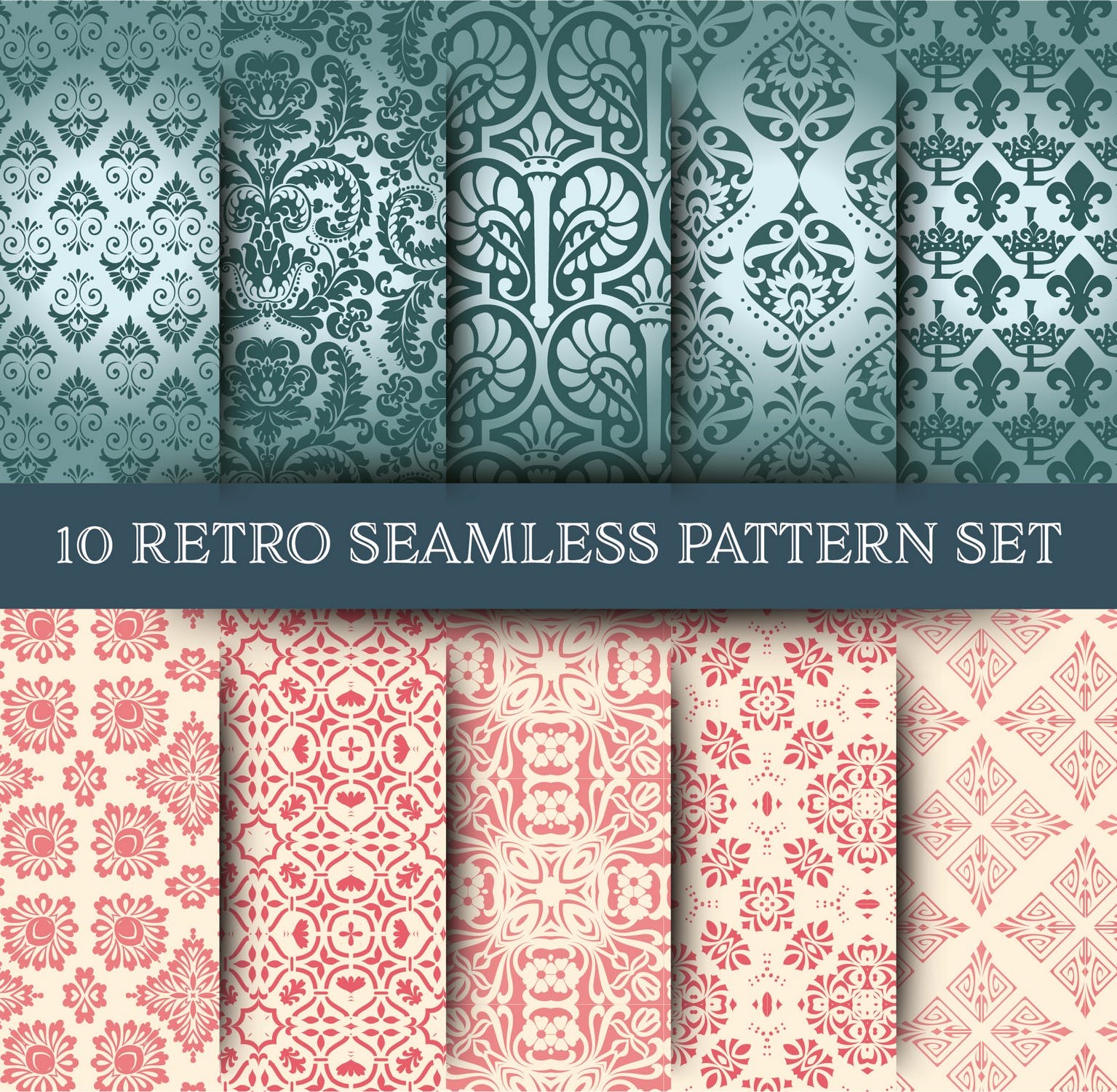 10个复古文化无缝图案背景套件 Set of 10 Pattern 图片素材 第1张