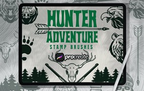 猎人冒险印章Procreate笔刷素材 Wild Nature Hunter Adventure Brush Stamp