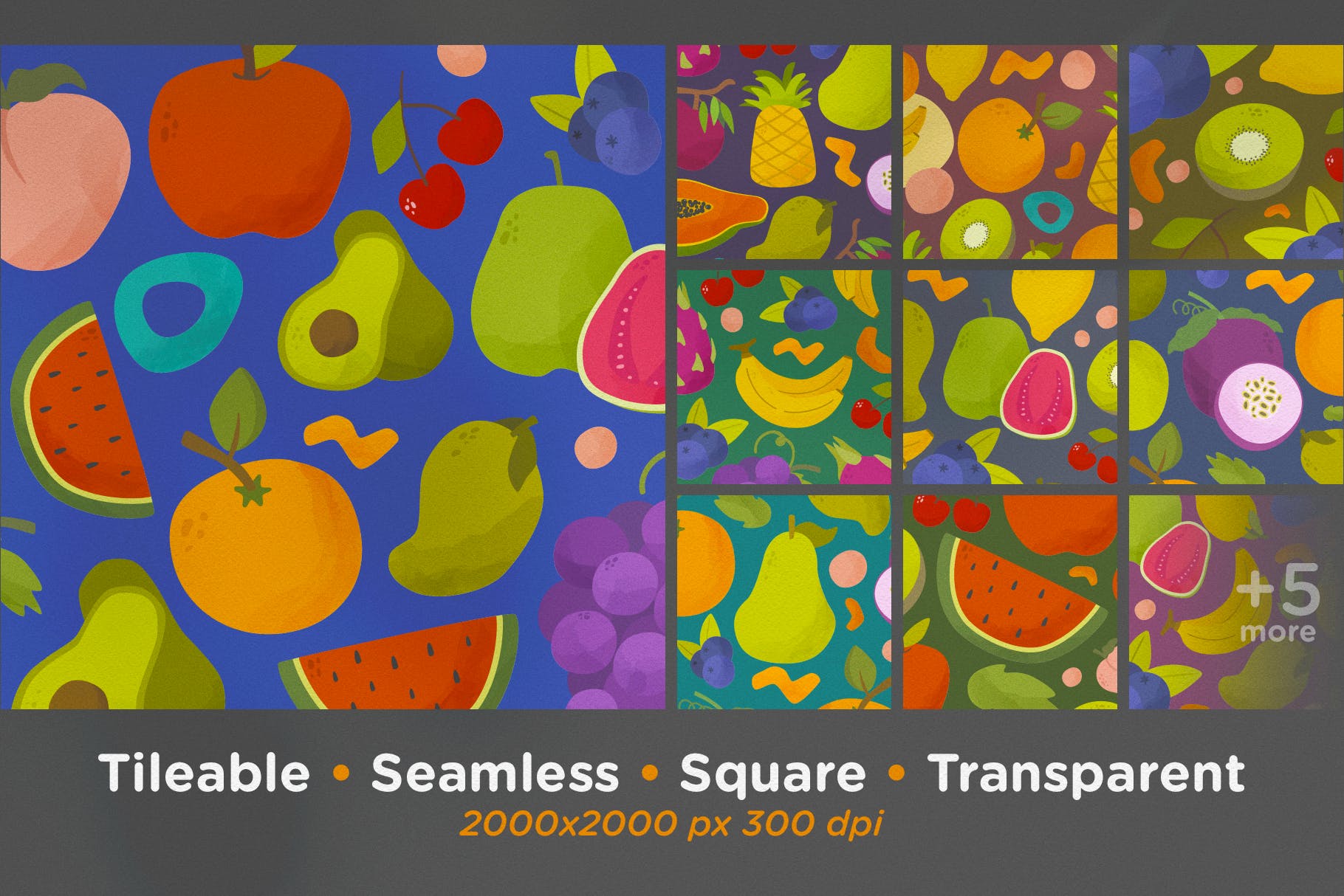 可爱的新鲜水果无缝图案 Cute Fresh Fruits Seamless Patterns 图片素材 第2张