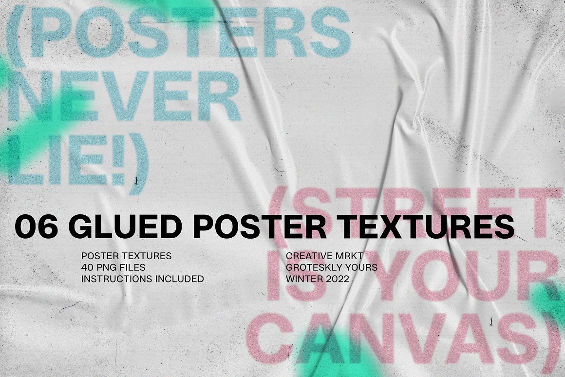 40种真实胶合纸纹理折叠褶皱牛皮纸纸张纹理艺术品背景包 Glued Poster Textures Collection . 第1张