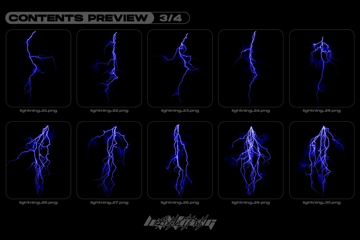 新潮酸性艺术雷电闪电光晕炫光抽象PNG设计素材合辑 MiksKS - Lightning Bolts 设计素材 第5张
