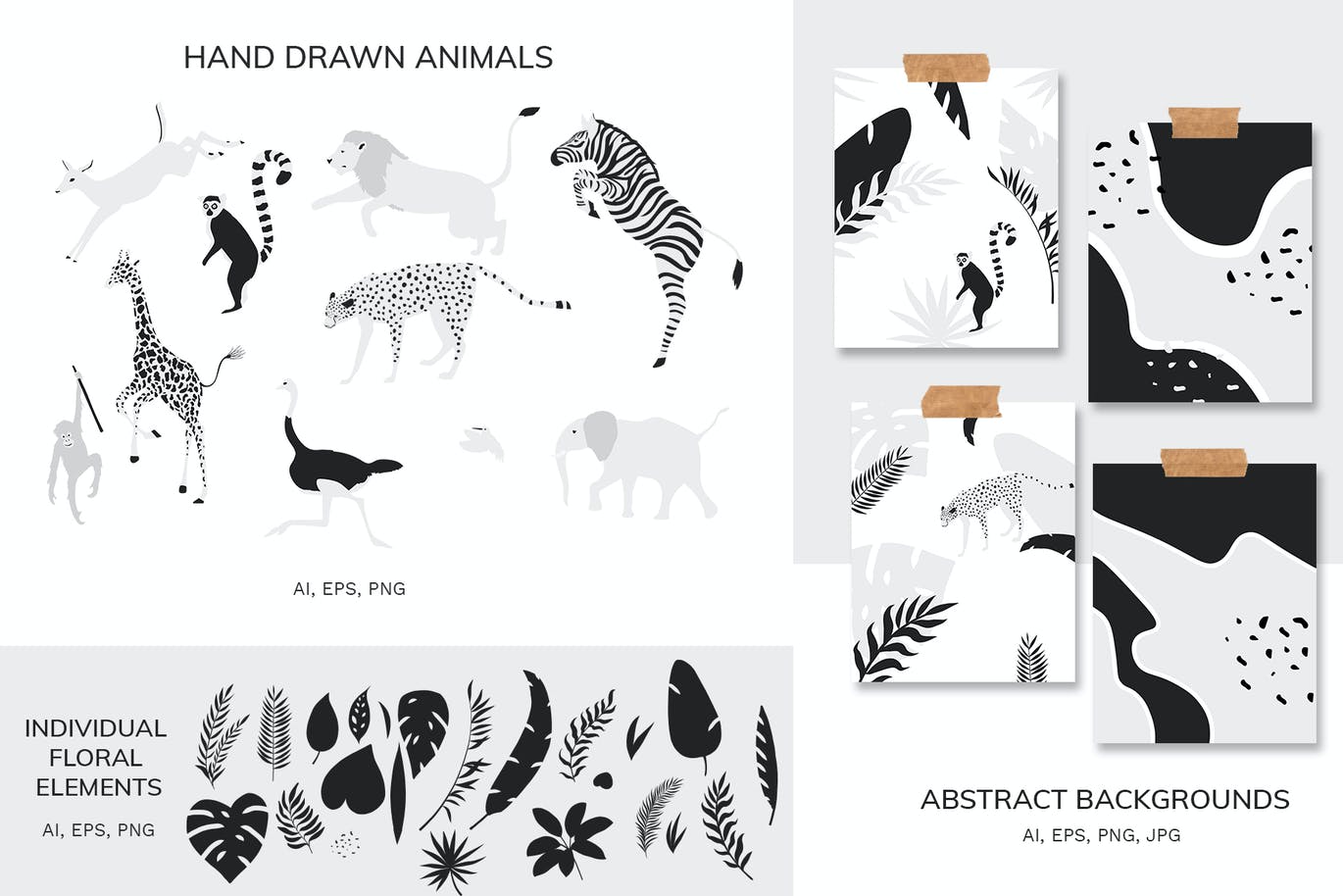 热带图案和动物剪贴画 Tropical patterns & animals clipart 图片素材 第6张