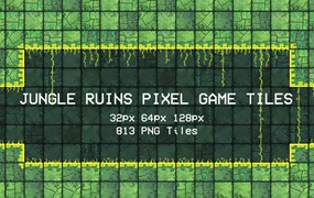 丛林废墟像素游戏瓷砖方块图案 Jungle Ruins Pixel Game Tiles
