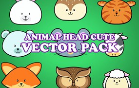 可爱的动物头像插画矢量包 Cute Animal Head Illustration Vector Pack