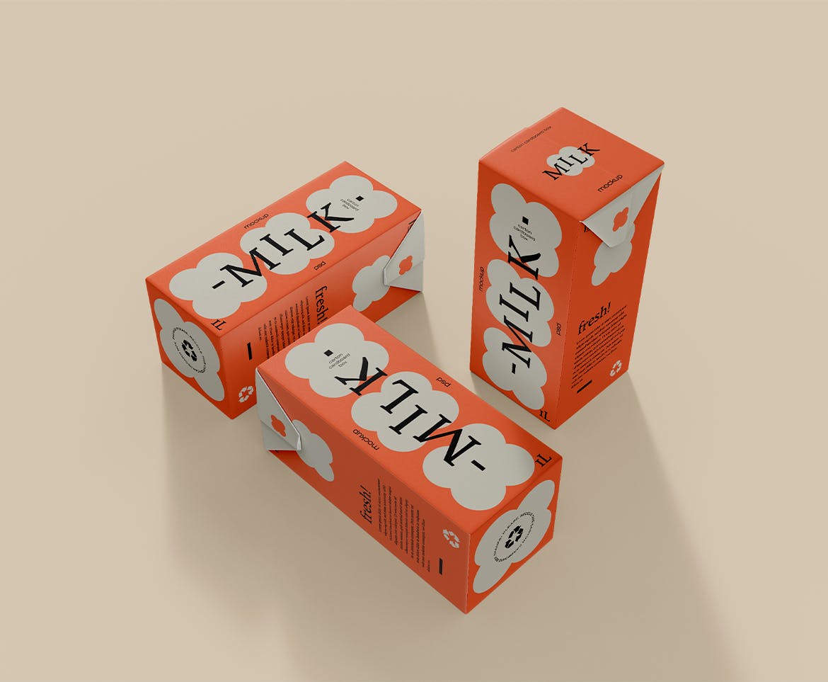 牛奶盒包装设计样机图psd模板 Milk Carton Boxes Mockup 样机素材 第2张