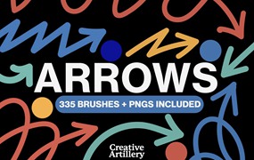 335款箭头飞箭涂鸦线条毛笔笔刷艺术绘画效果PS笔刷+PNG免抠图设计素材套装 Arrows Brush