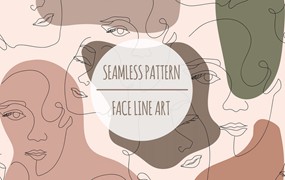 人脸线条艺术无缝图案矢量素材 Face Line Art – Seamless Pattern
