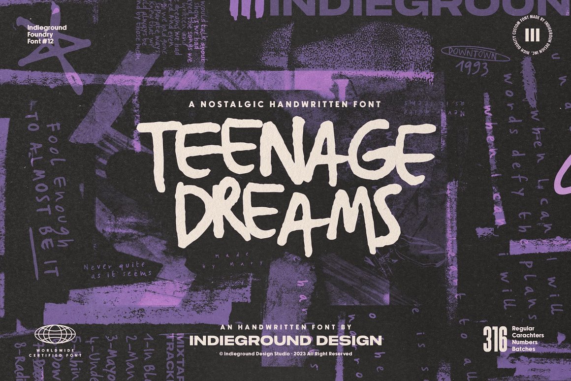 英文字体：4款复古涂鸦90年代街头手写海报标题logo排版字体 TEENAGE DREAMS FONT 设计素材 第1张