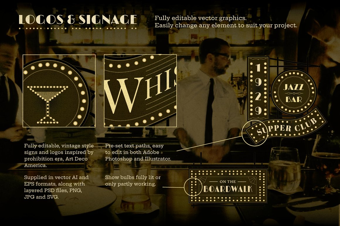 经典美式浮桥黑金舞厅酒吧标牌边框纹理插图AI矢量设计素材包 样机素材 第8张