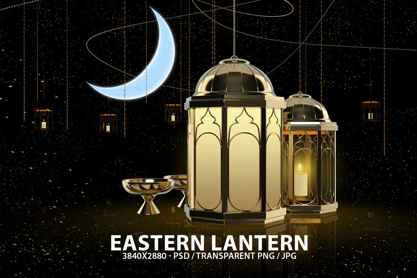 3D奢华装饰吊灯背景 Eastern Fanous Lantern 图片素材 第1张