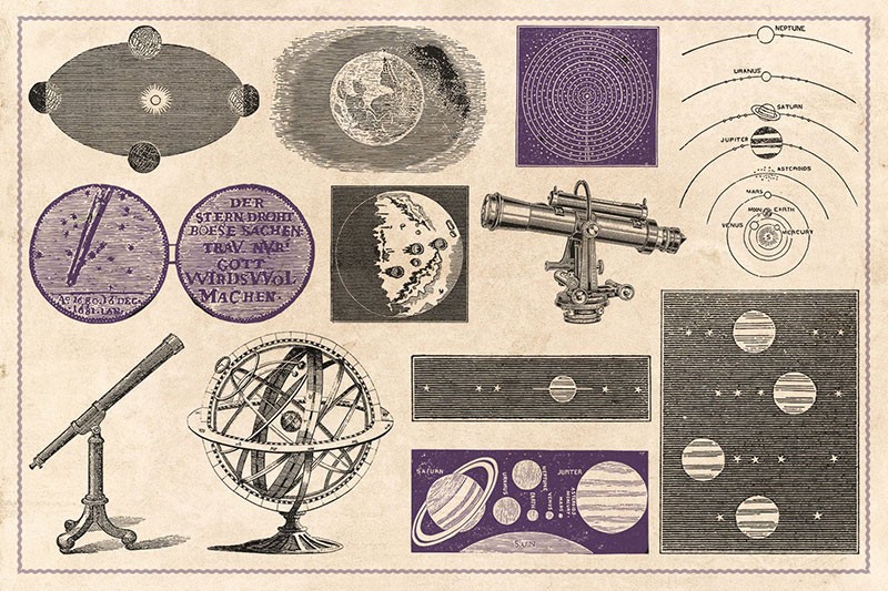 100个手绘占星术天文元素的AI矢量素材 设计素材 第5张