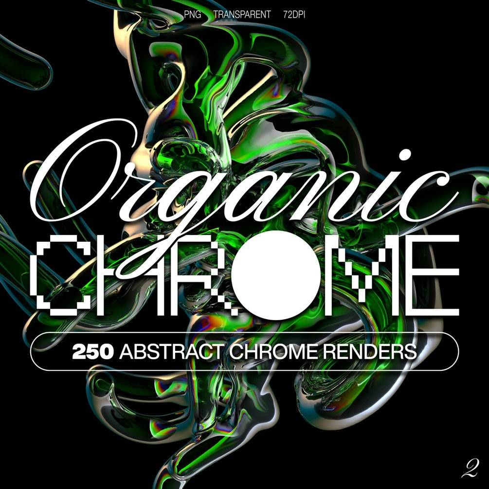 潮流赛博朋克地下小众嘻哈酸性机能抽象3D金属图形PNG免扣图片素材 Organic Chrome 3D VOL.2 图片素材 第1张