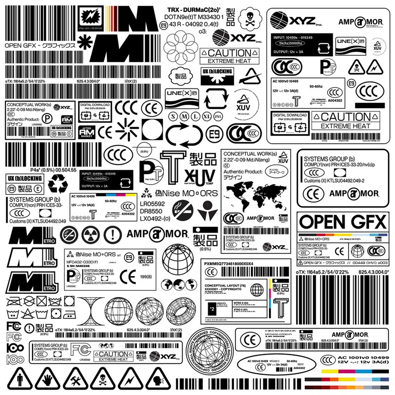 107个赛博朋克工业风格矢量标签印刷设计图标套件 Label Asset Pack Vol.1 . 第3张
