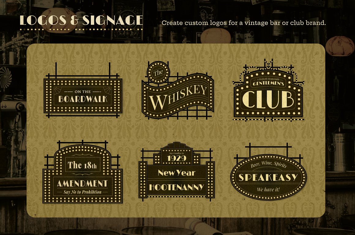 经典美式浮桥黑金舞厅酒吧标牌边框纹理插图AI矢量设计素材包 样机素材 第9张