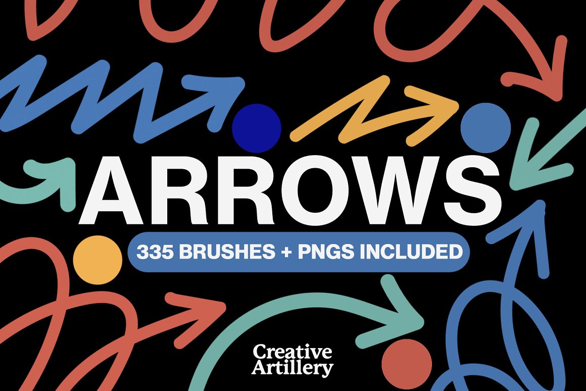 335款箭头飞箭涂鸦线条毛笔笔刷艺术绘画效果PS笔刷+PNG免抠图设计素材套装 Arrows Brush . 第1张
