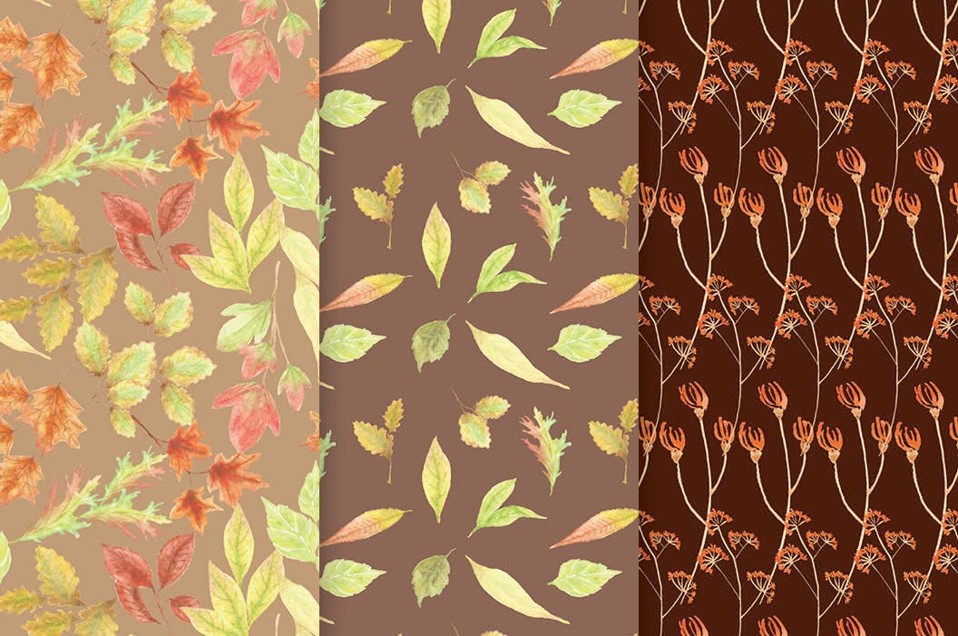 秋天色调水彩图案 Watercolor Patterns in Autumn Shades 图片素材 第4张