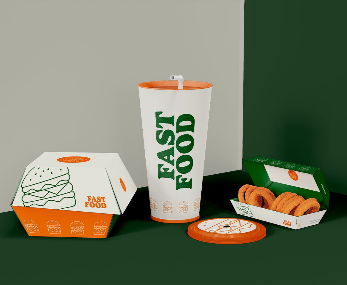 西式快餐盒装包装设计样机图 Fast Food Box Set Mockup 样机素材 第3张