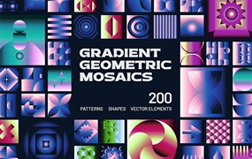 200个时尚抽象艺术马赛克渐变几何图形印花图案AI设计素材源文件 Gradient Geometric Mosaics by Design Essense