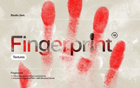 100款复古扫描创意指纹手掌手指掌印污迹纹理PNG免扣元素PS笔刷设计套装 Fingerprint - 100 Prints & Smudges
