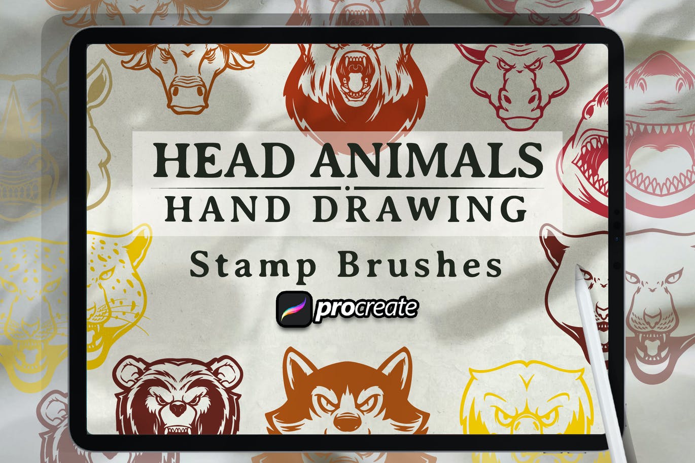 动物头像手绘印章Procreate笔刷素材 Animal Head Hand Drawing Brush Stamp 笔刷资源 第1张