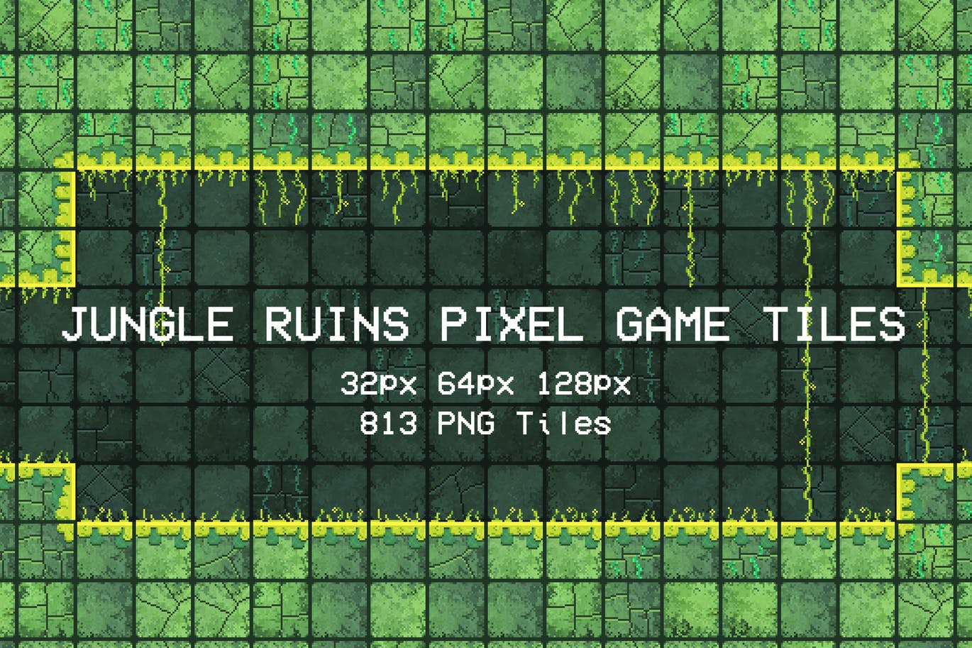 丛林废墟像素游戏瓷砖方块图案 Jungle Ruins Pixel Game Tiles 图片素材 第1张