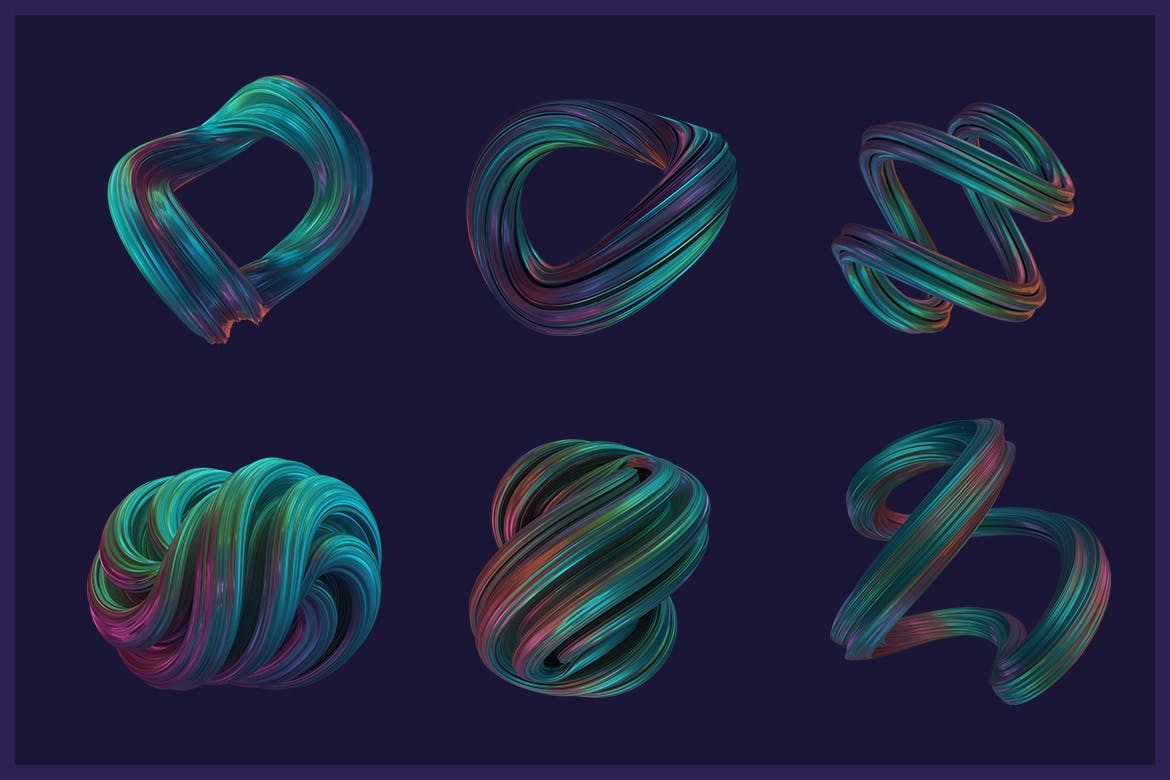 扭曲形状抽象3D渲染多彩背景 Abstract 3D Rendering of Twisted Shapes – Colorful 图片素材 第3张
