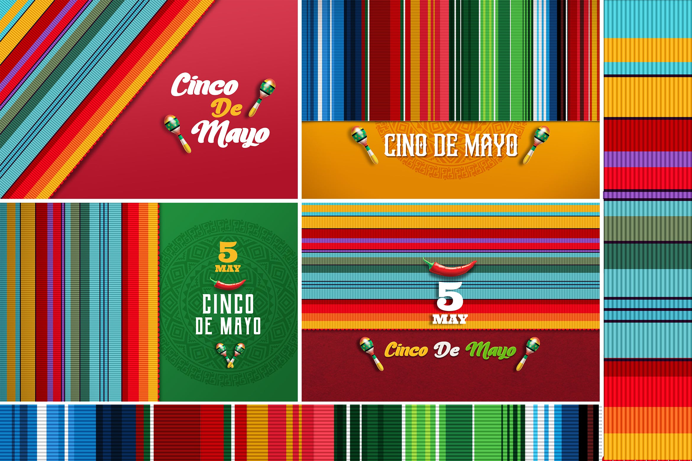 五月五日节多彩条纹背景 Cinco de Mayo Backgrounds 图片素材 第1张