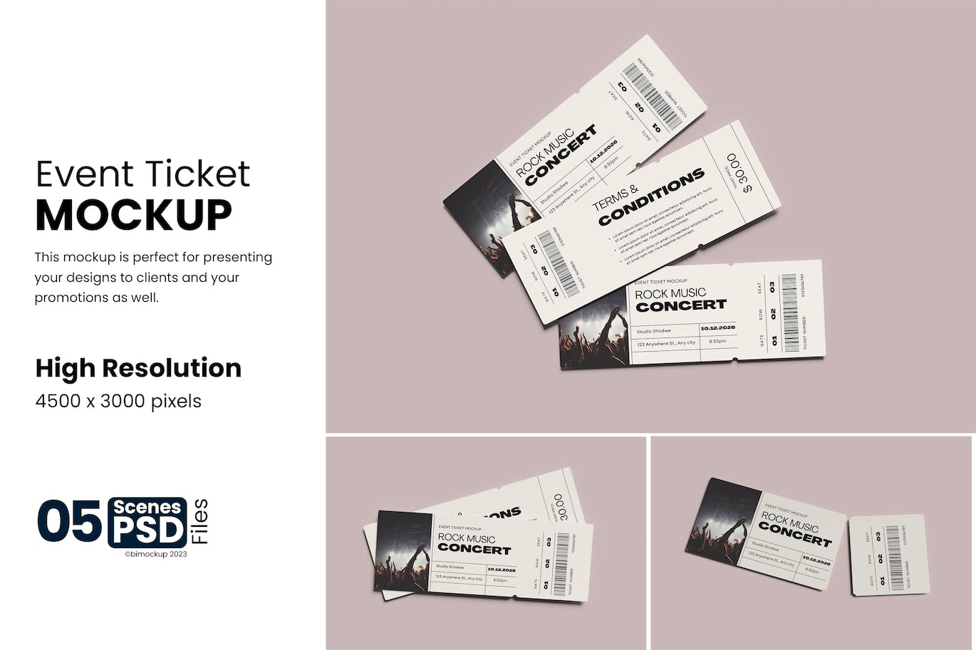 演唱会活动门票设计样机模板 Event Ticket Mockup 样机素材 第1张